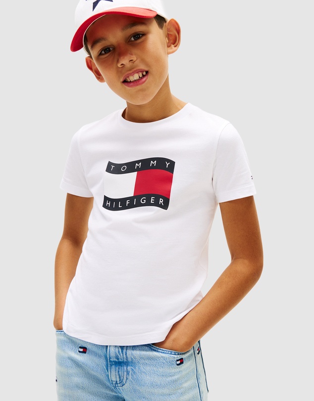 Tommy Hilfiger - Boys Wavy Flag Jersey Crew Neck T-Shirt - Kids