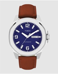 TIMEX - Essex Day & Date 46mm Leather Strap Watch