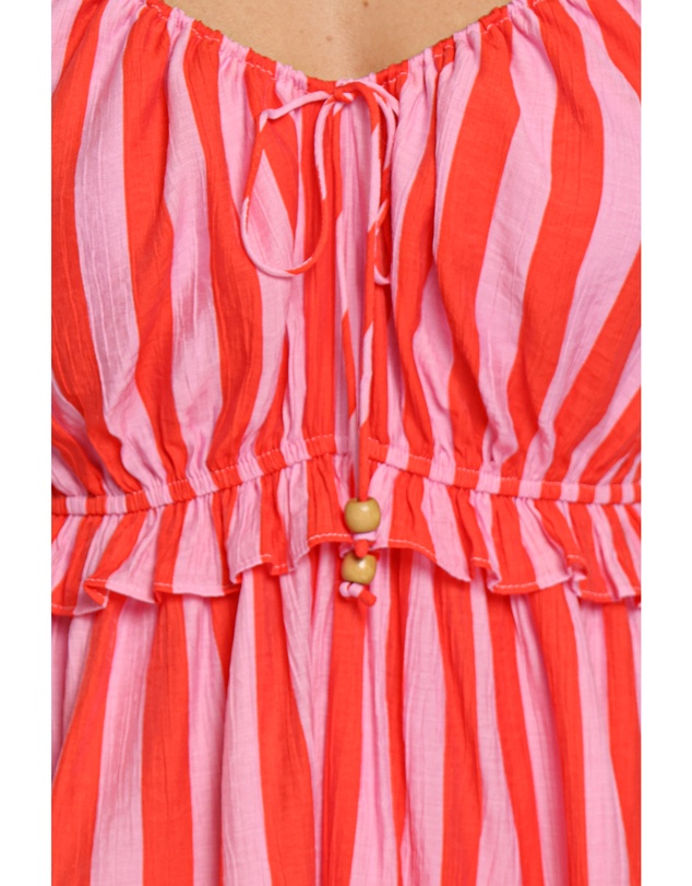 Petal & Pup - Janara Tie Strap Playsuit - Pink/Red Stripe