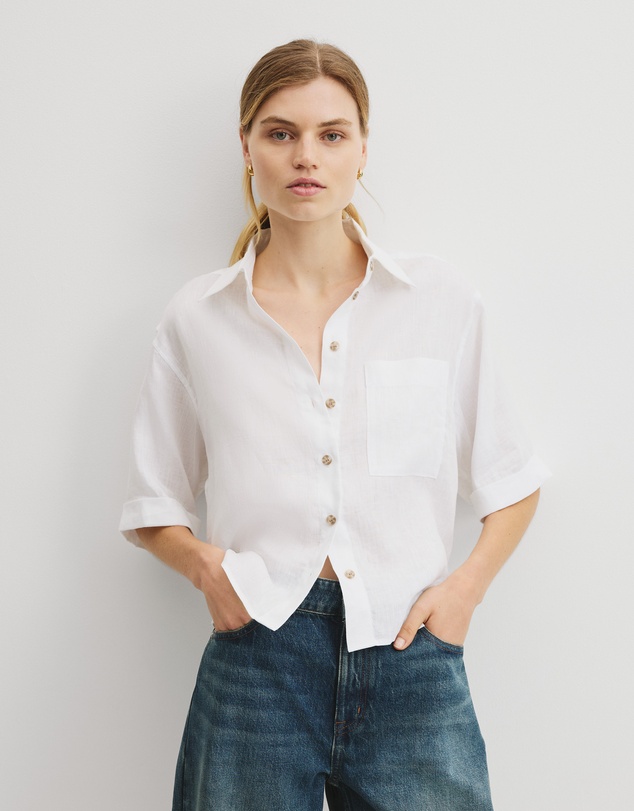 Country Road - Short Sleeve Crop Linen Shirt