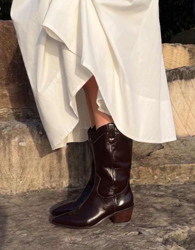 AERE - Rozalia Leather Cowboy Ankle Boots