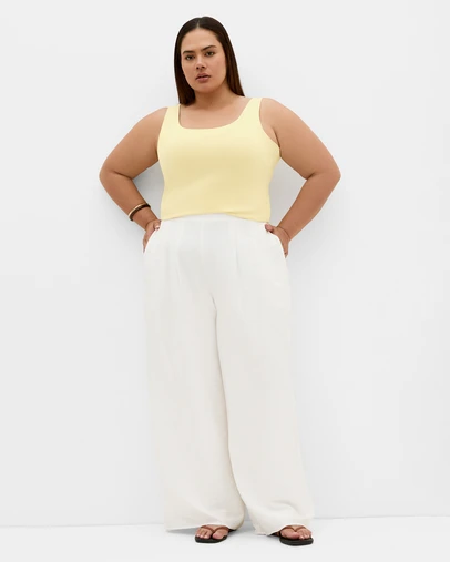 City Chic - Plus size Ameila Scoop Neck Tank - lemon drop