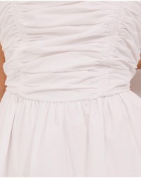 Calli - Strapless Gathered Midi Dress