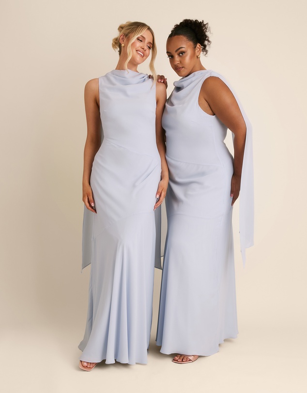 Six Stories - High Cowl Neck Drape Chiffon Bridesmaid Dress