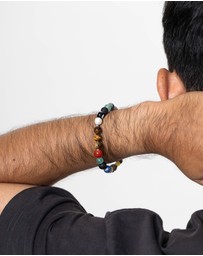 Kuzzoi - ICONIC EXCLUSIVE - Bracelet Male Smiling Face Blue Agate Brown Tigers Eye 925 Sterling Silver