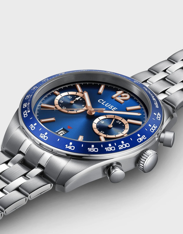 Cluse - Aravis Dual Timer Steel, Blue, Silver Colour