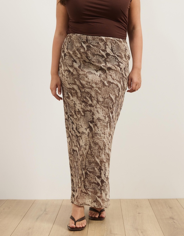 Atmos&Here Curvy - Kiera Snake Print Midi Skirt