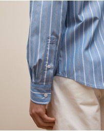 Trenery - Regular Fit Poplin Stripe Long Sleeve Shirt in Dusty Blue