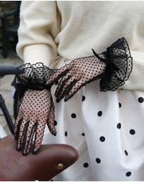 DENTS - Spotty Tulle Gloves with Double Cuff and Bow