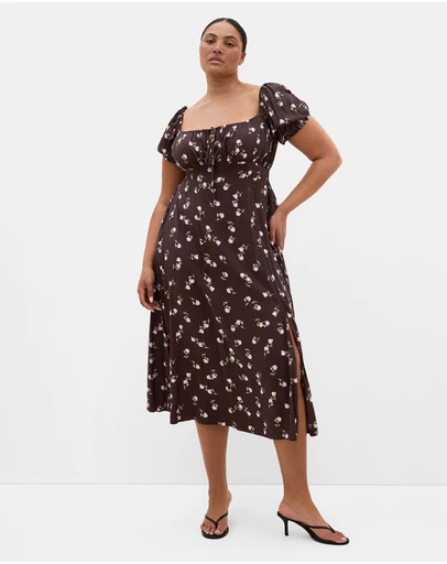 City Chic - Abbie Short Sleeve Field Print Maxi Dress