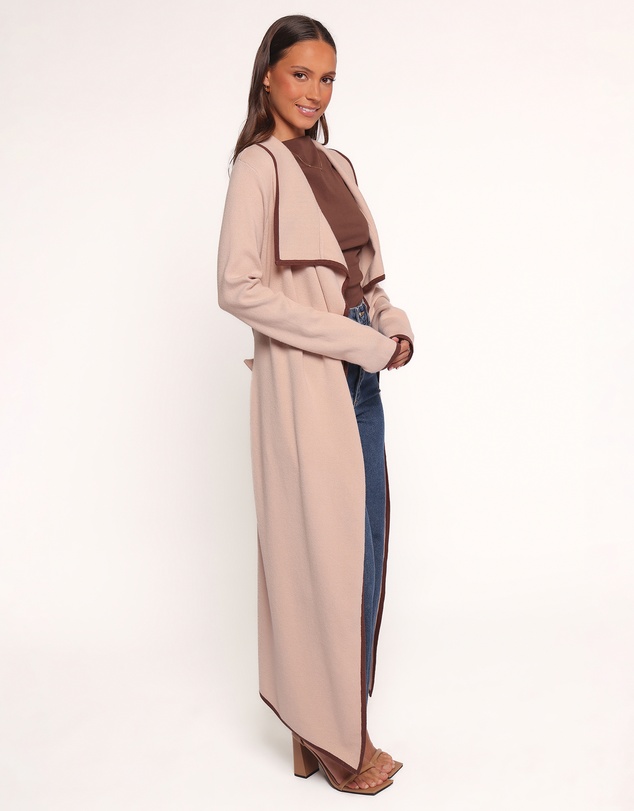 Petal & Pup - Vallis Contrast Trim Long Cardigan - Beige
