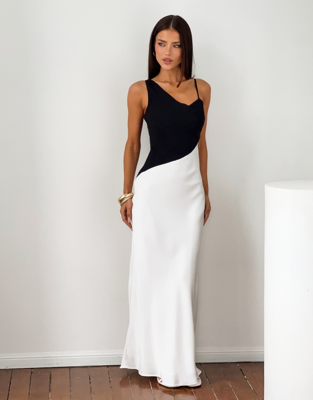Beginning Boutique - Elise Black Satin Cowl Front Formal Maxi Dress