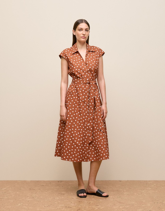 Trenery - Spot Poplin Cap Sleeve Shirt Dress in Burnt Orange