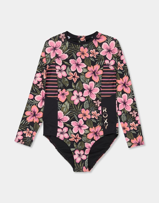 Roxy - Girls 8 to 16 Active Floral Long Sleeve Onesie Rash Vest