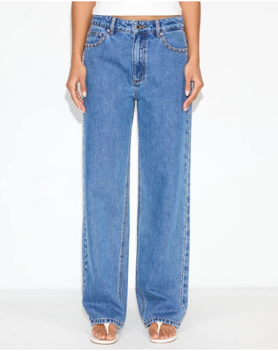 Dazie - Nights Out Studded Mid Rise Straight Leg Jeans