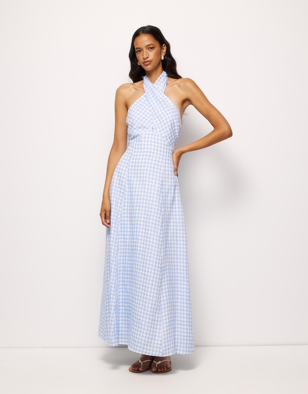 AERE - Nolana Gingham Halter Maxi Dress
