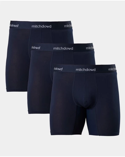 Mitch Dowd - Mens Stretch Cotton Comfort Long Leg Trunks 3 Pack - Navy