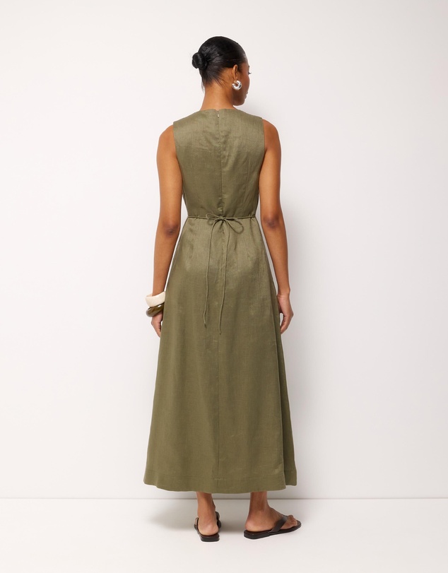 AERE - Jesse Linen V-Neck Midi Dress