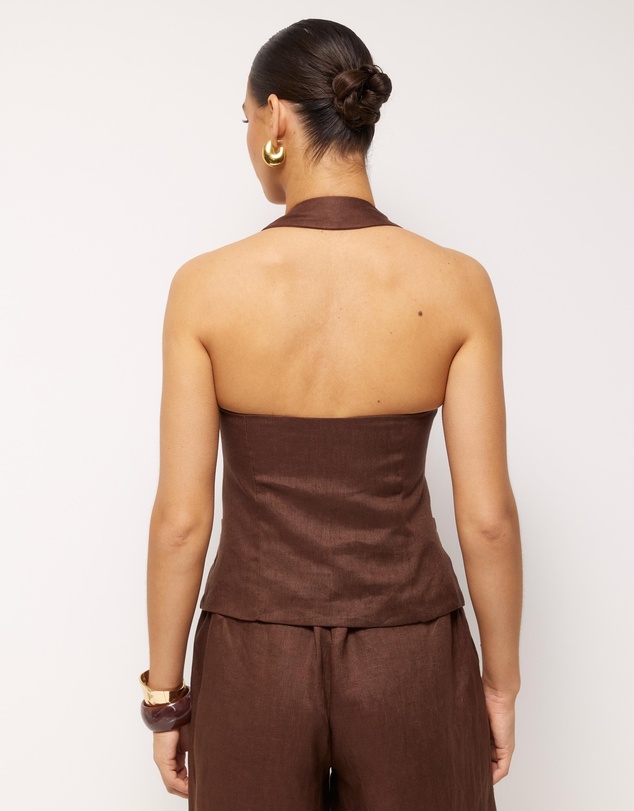 AERE - Ana Linen Button Front Halter Top