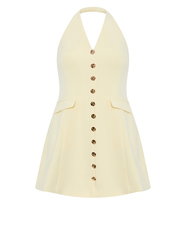 City Chic - Plus size Abbie Tailored Halter Mini Dress - lemon sorbet
