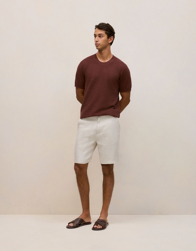 Trenery - Cotton Linen Racking Stitch T-shirt in Espresso
