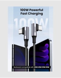 Ugreen - UGREEN 90 Degree Angle USB-C to 90 Degree Angle USB-C Braided Cable 1m