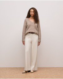 Trenery - Ponte Tailored Wide Leg Pant in Stone