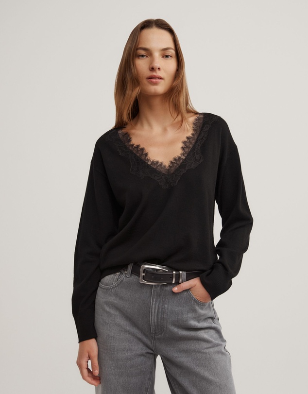 Witchery - Lace Detail V-neck Knit
