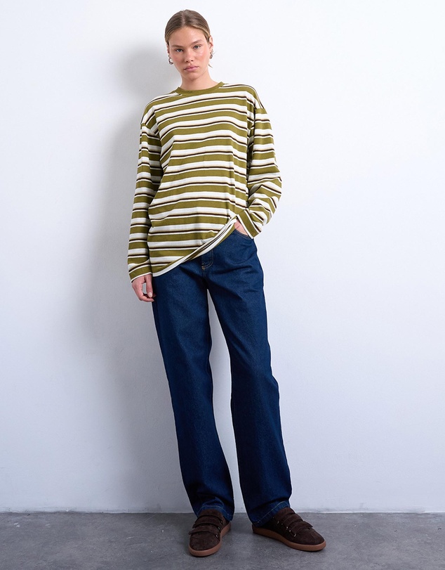 TOPSHOP - Stripe Long Sleeve Slouchy Skater Tee