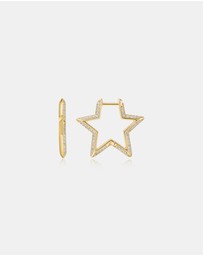Ania Haie - Gold Medium Star Pave Hoop Earrings