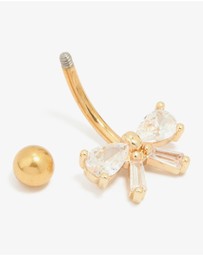 Lovisa - Gold Plated Titanium Cubic Zirconia Pear Bow Belly Bar