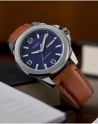 TIMEX - Essex Day & Date 46mm Leather Strap Watch