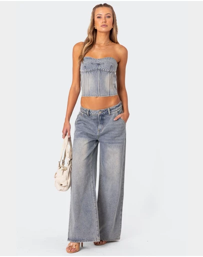 EDIKTED - Myla Washed Wide Leg Jeans