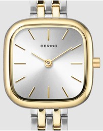 Bering - Bering Classic Ladies 26mm Square Case Two Tone Metal Strap Watch