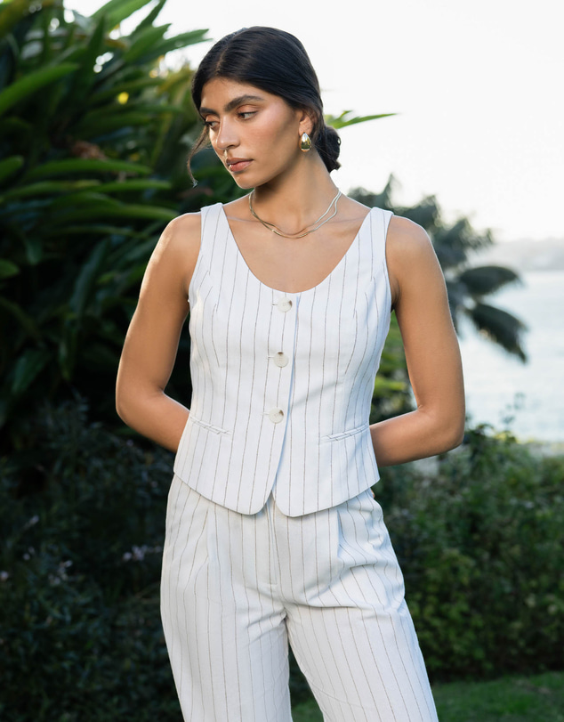 Forcast - Ria Stripe Cotton Blend Vest