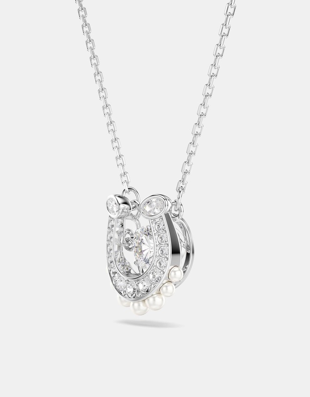 Swarovski - Symbolica pendant, Crystal pearl, Round cut, Pav, Horseshoe, White, Rhodium plated