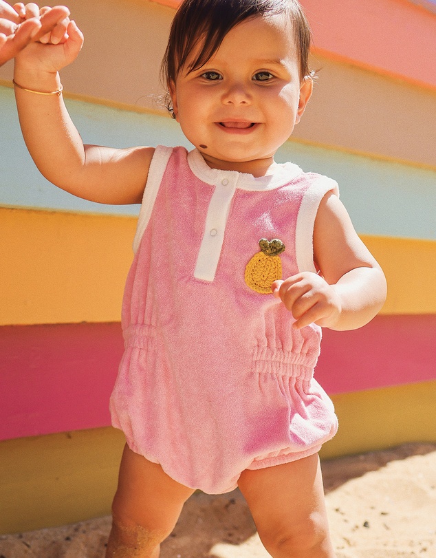 Rock Your Baby - Pineapple Goldie Terry Baby Romper in Pink