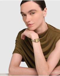 Furla - Mianuvola Square Yellow Gold-Tone Grey Leather Strap Watch