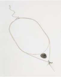 Lovisa - Antique Silver Dagger & Heart Layered Necklace