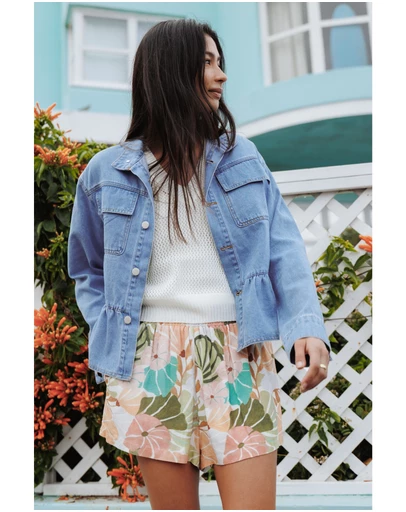 Petal & Pup - Darna Peplum Denim Jacket - Medium Wash