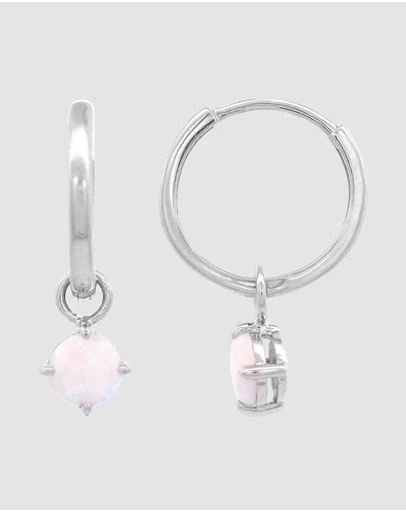 Georgini - GEORGINI WISTERIA CREATED OPAL DANGLE HOOP EARRINGS SILVER