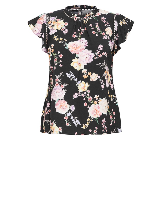 City Chic - Plus size Lori Print Top - black