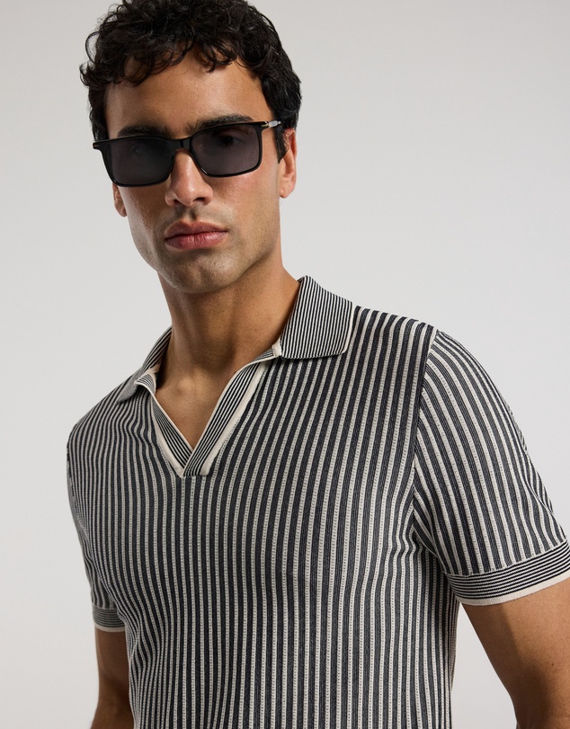 Calibre - Ribbed Technical Knit Stripe Polo Navy