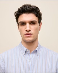 Trenery - Regular Fit Poplin Stripe Long Sleeve Shirt in Ice Blue