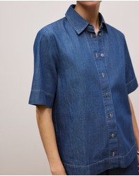Trenery - Soft Denim Short Sleeve Shirt in Mid Blue