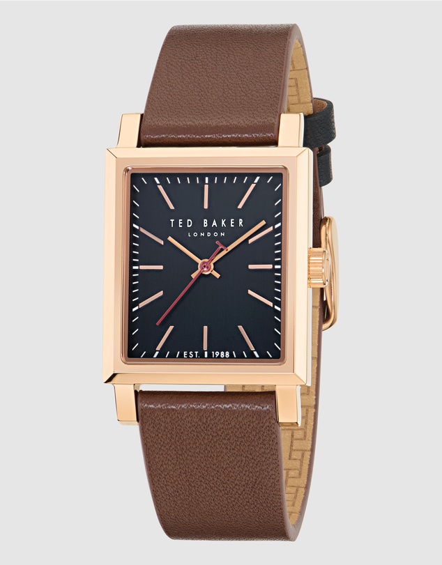 Ted Baker - Jaareth Rose Gold-Tone Black Brown Leather Watch