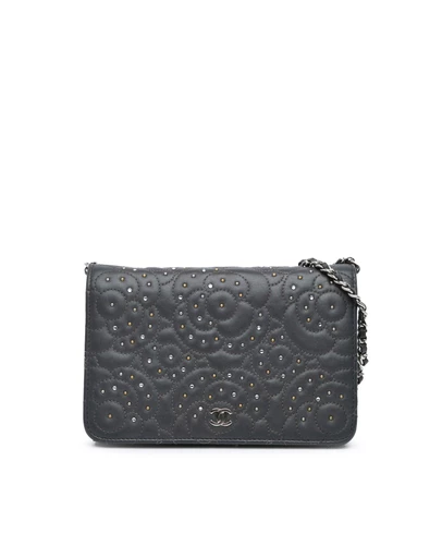 Pre-Loved by Azura Reborn - Pre-Loved Studded Lambskin Camellia Wallet On Chain
