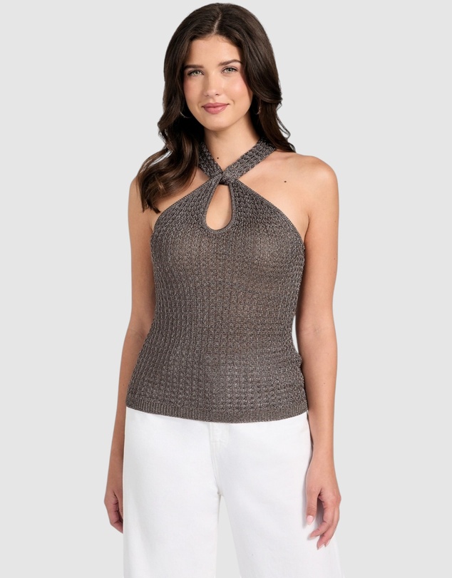 GUESS - Sleeveless Halter Keyhole Ella Tank Top