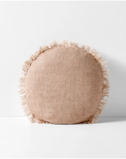 Aura Home - Vintage Linen Fringe Round Cushion
