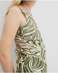 Country Road - Organically Grown Linen Print Rouched Maxi Dress